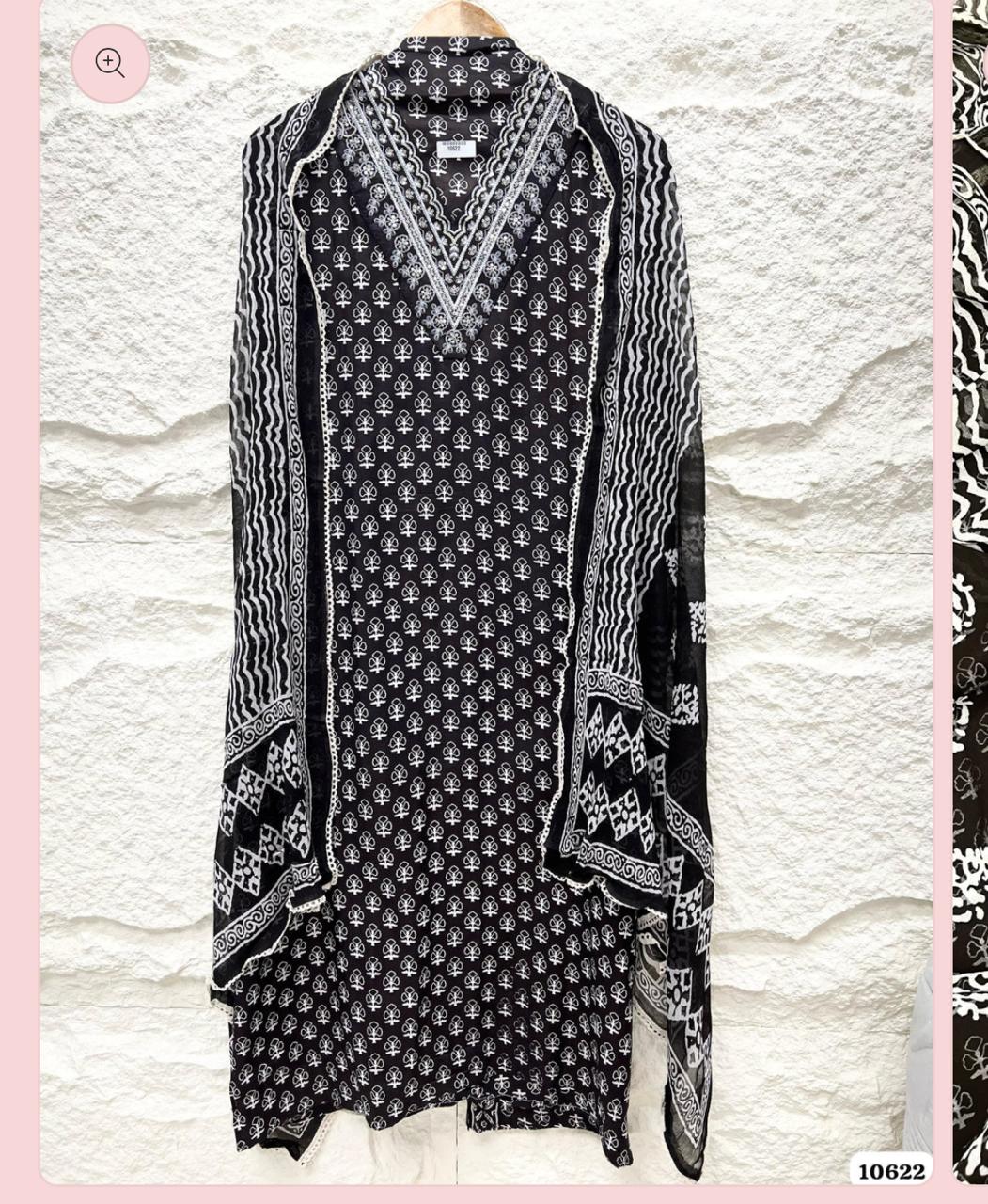 Black Cotton Unstitched Printed Embroidered -Set of 3