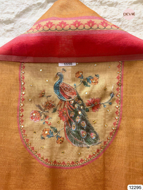 Mustard Red Linen Printed Unstitched 3-Piece Suit