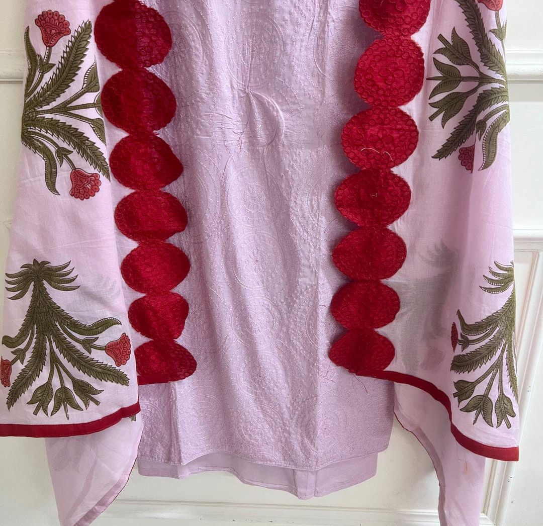 Light Purple Cotton Unstitched Embroidered -Set Of 3