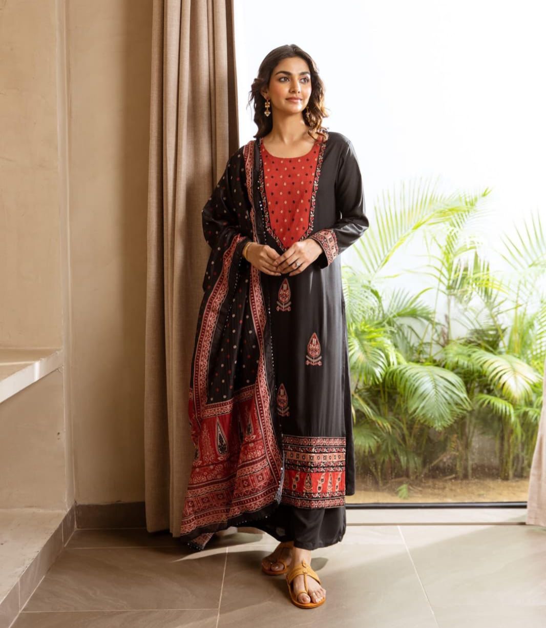 Kurta Pants German reyon with rust yoke