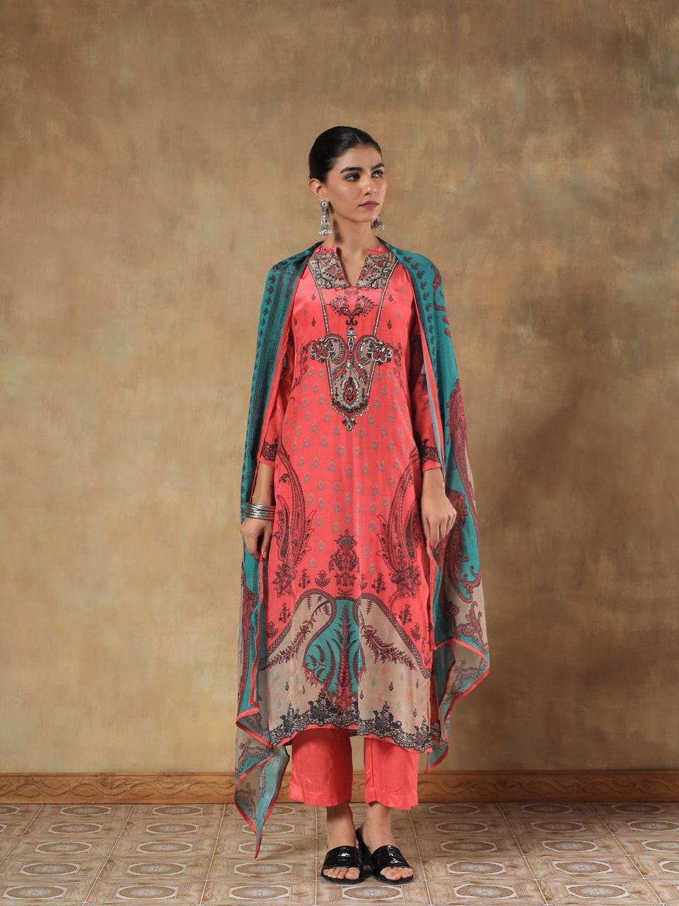 Pure Crepe Orange Suit Set