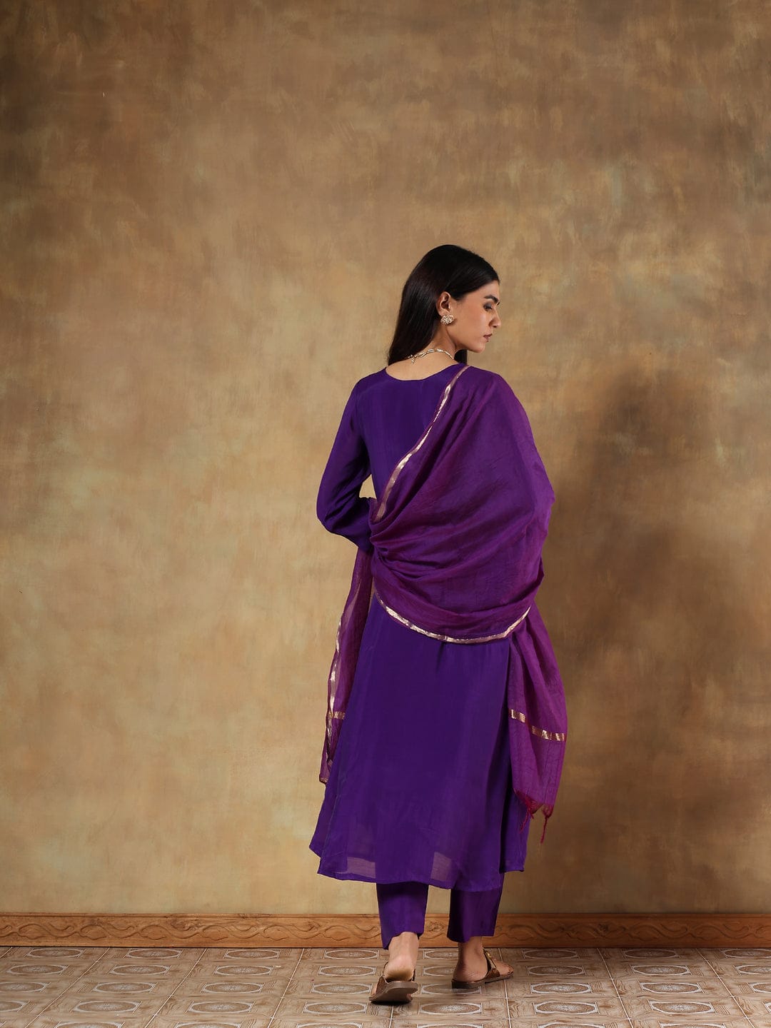 Purple Premium Silk with Pleat Detailing