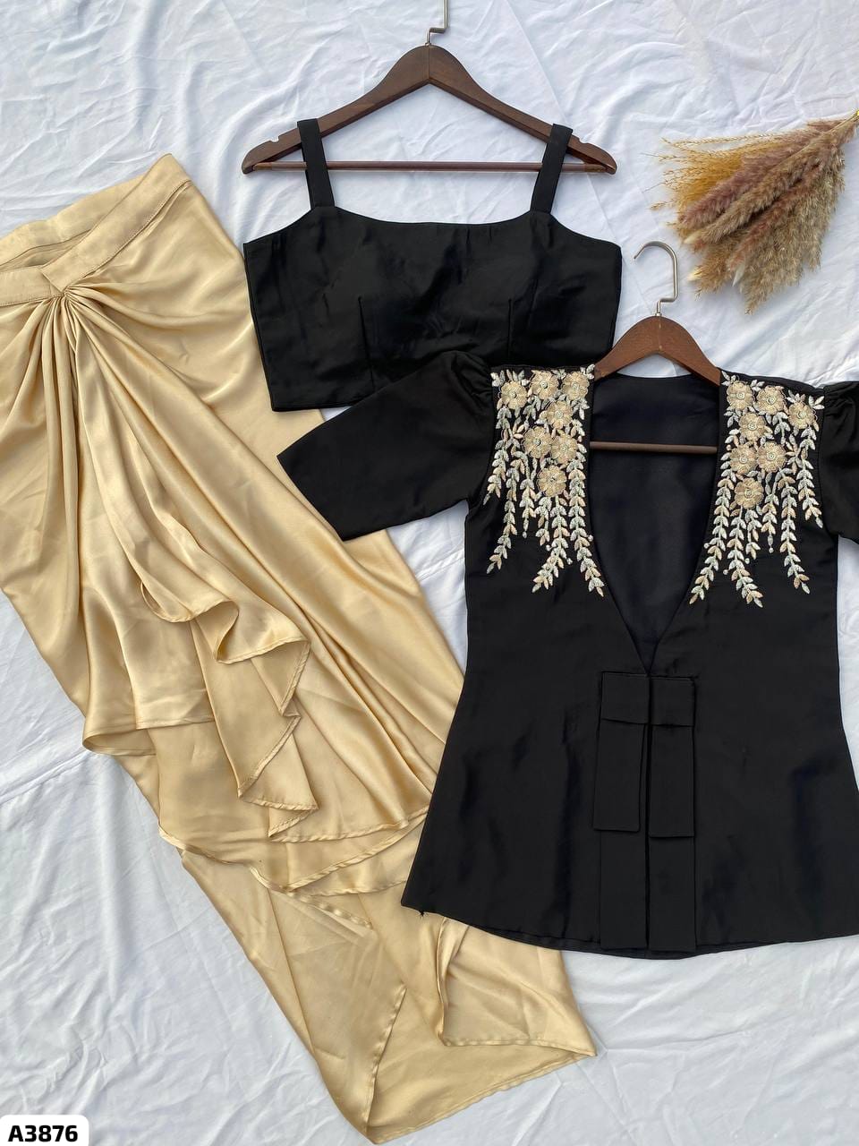 Black and Gold Indo-western dress with cowl skirt
