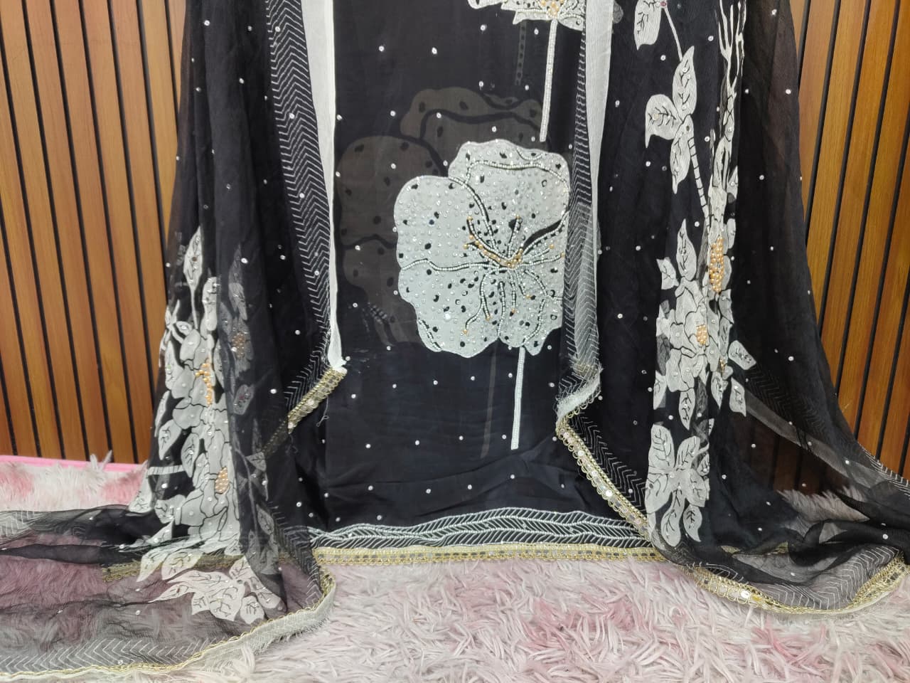 Black White Handwork Crepe
