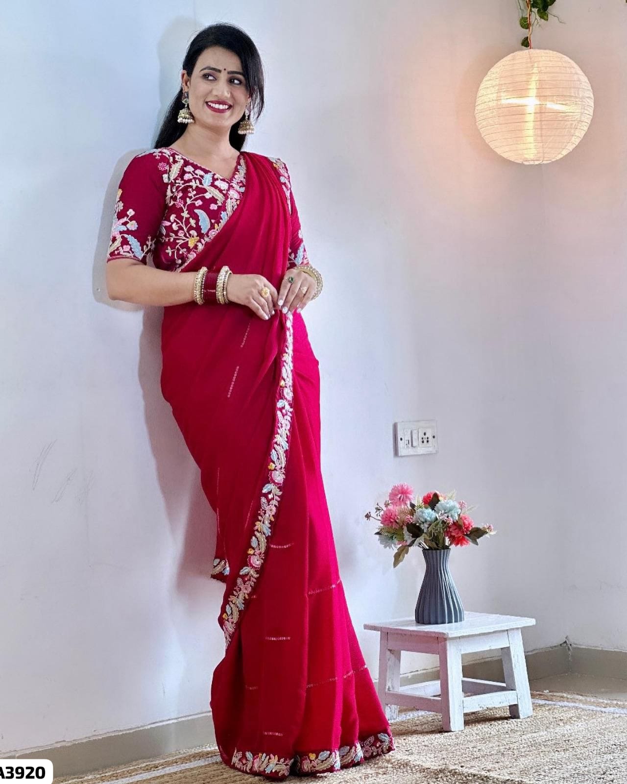 Plain Cutwork Saree with Designer Blouse