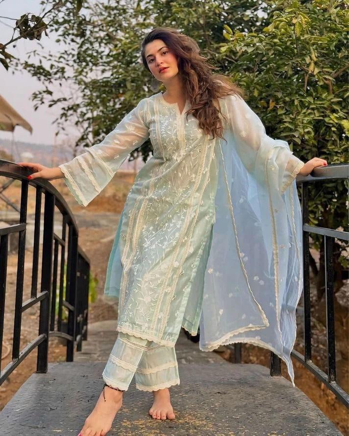 Green Lace Embroidery Work Kurti with Pant with dupatta