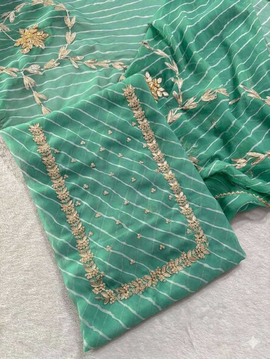 Georgette jardoz work kurti with Georgette kacha patti work duppata