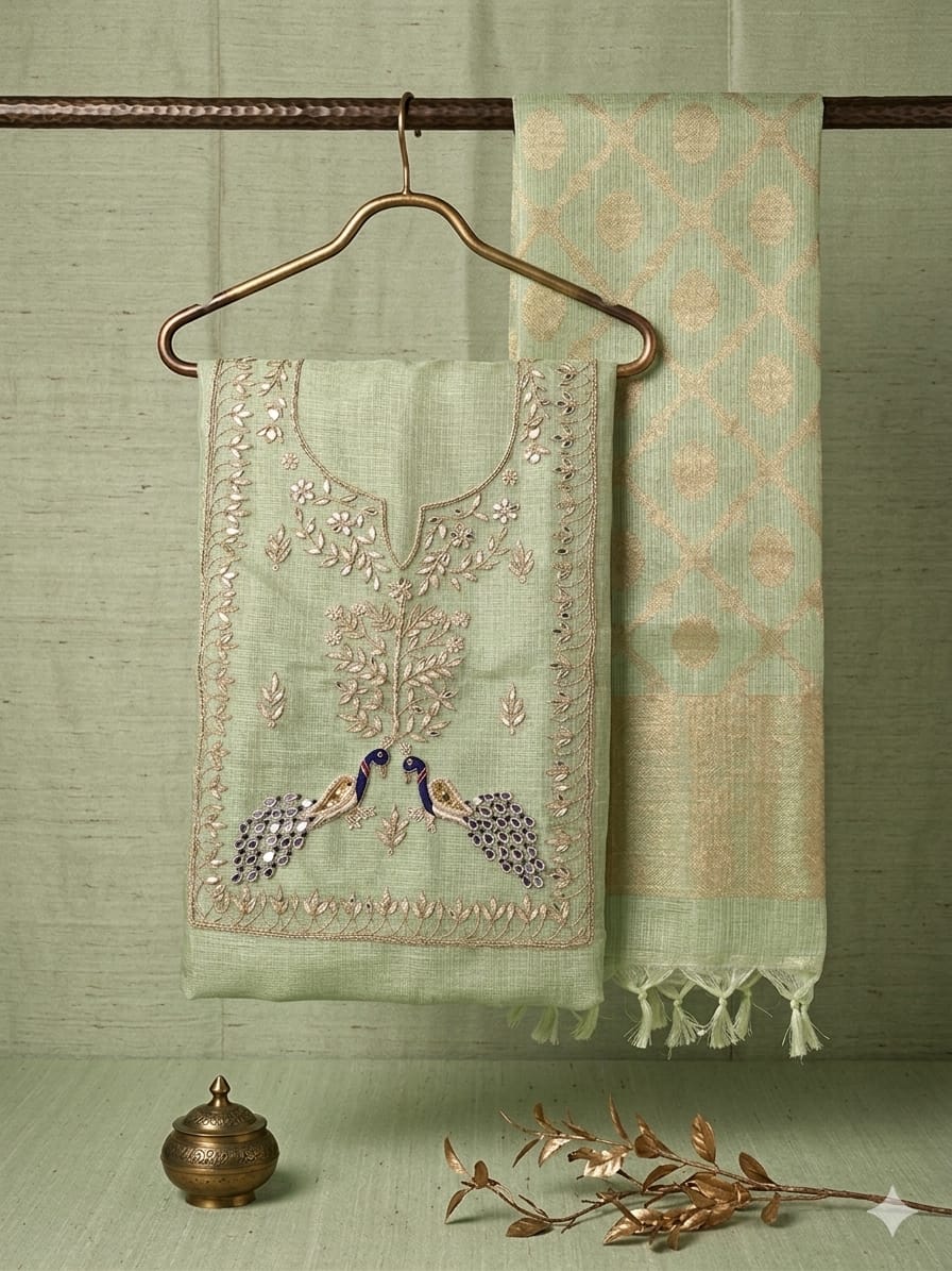 Banarasi silk heavy Jardoz work kurta with banarasi duppata set