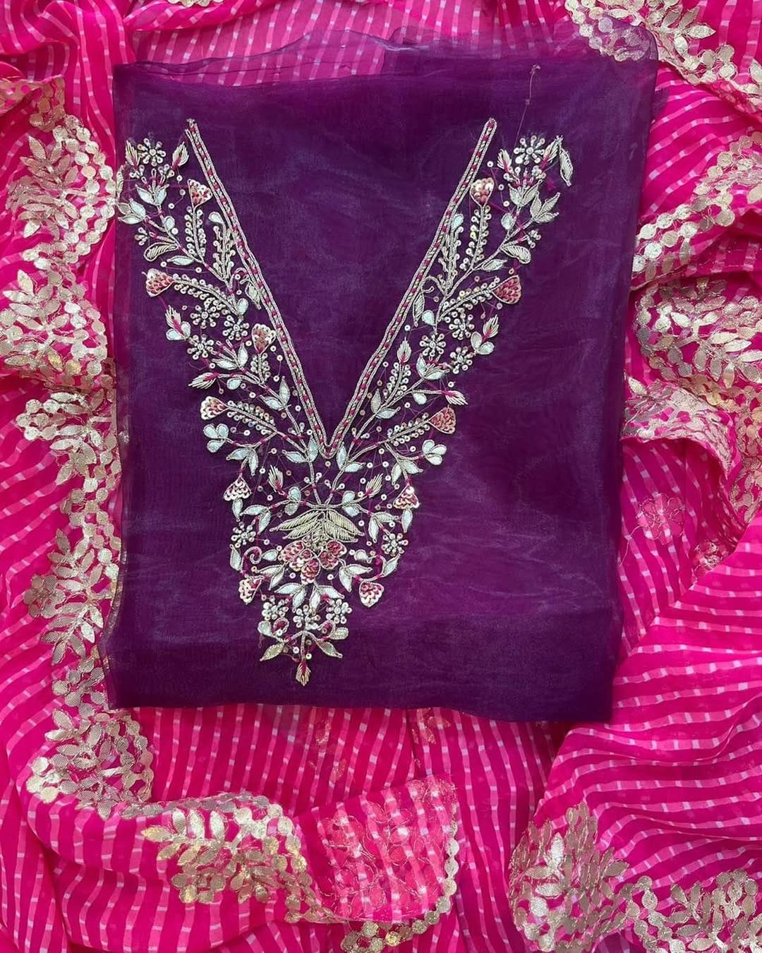 Organza zardogi handwork unstitched suit