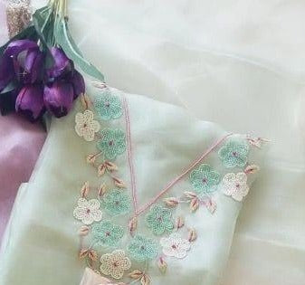 Multi organza pearl work unstitched suit set