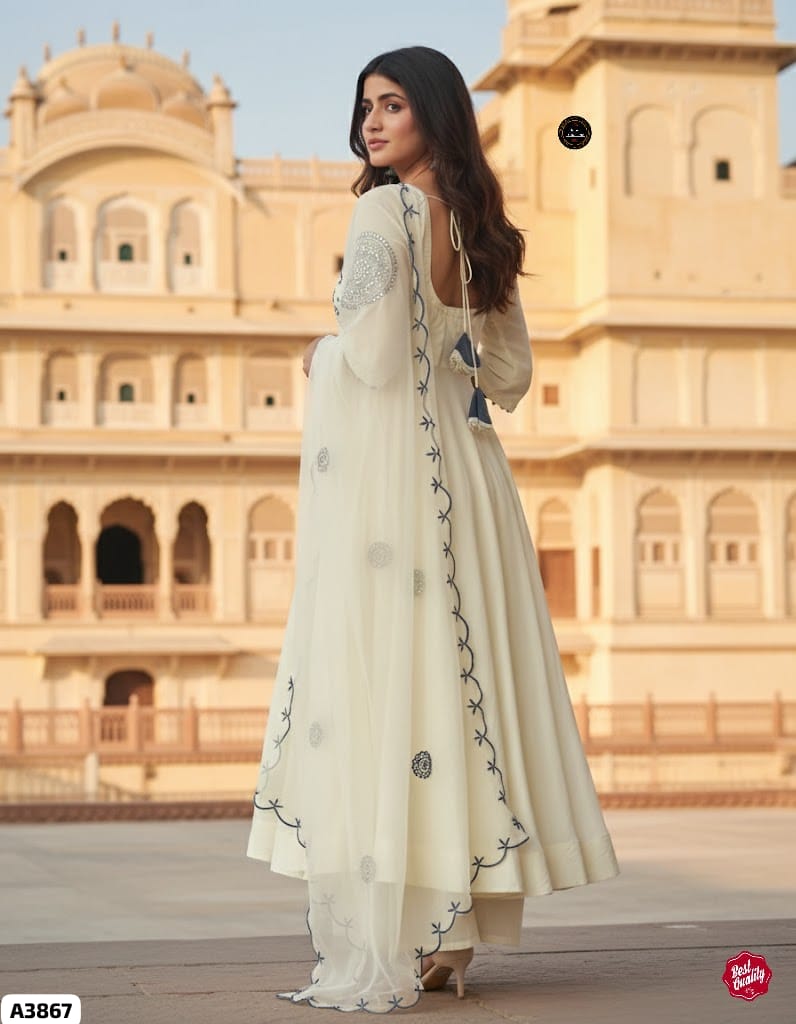 White Silk Anarkali Suit Set