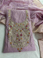 Pink Purple modal chanderi unstitched suit set