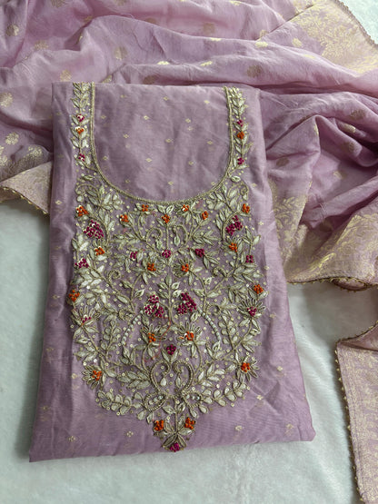 Pink Purple modal chanderi unstitched suit set