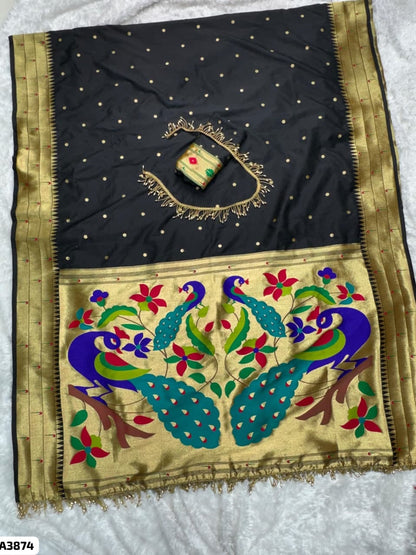 Black Paithani with latkan lace