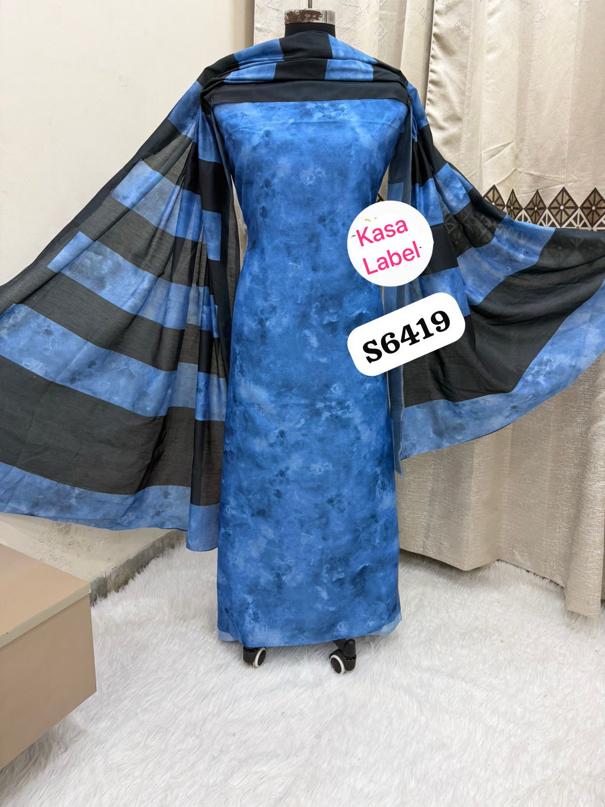 Blue Black Silk Unstitched Suit