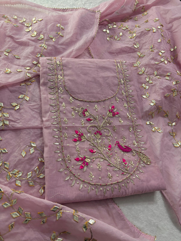 Pink Chanderi Silk Unstitched Suit set