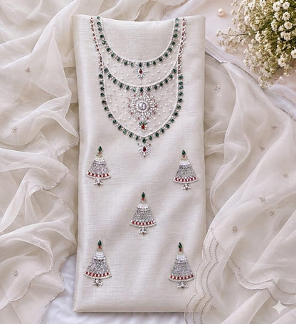 Organza heavy pearl and jewel work