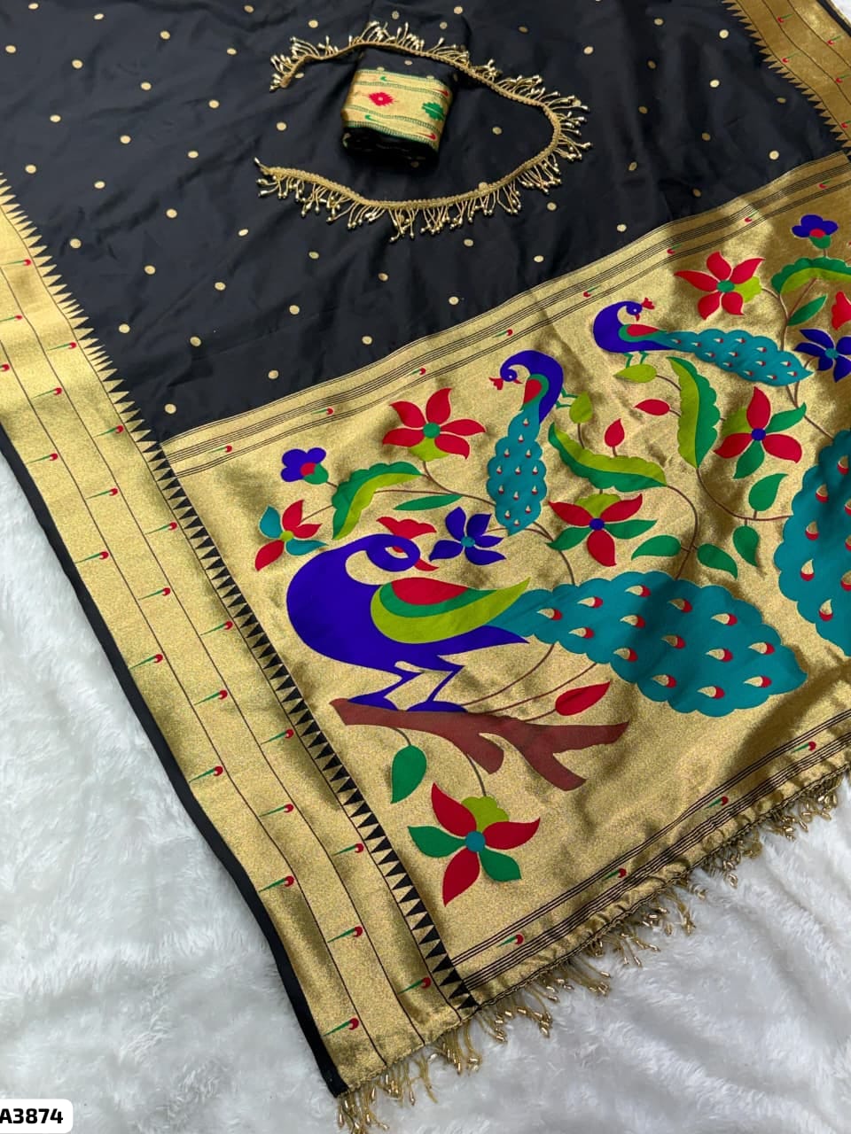 Black Paithani with latkan lace