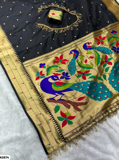 Black Paithani with latkan lace