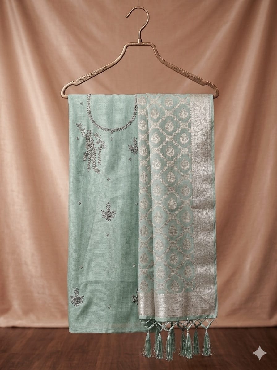 Banarasi silk heavy Jardoz work kurta with banrasi duppata set