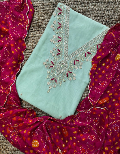 Chanderi gotta work kurti with bandej gotta lace dupatta