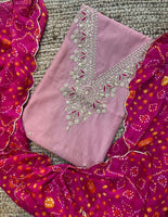 Chanderi gotta work kurti with bandej gotta lace dupatta