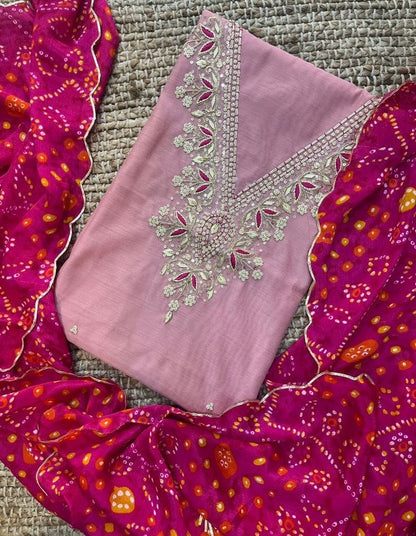 Chanderi gotta work kurti with bandej gotta lace dupatta