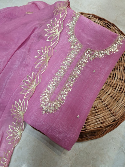 Crush tissue fabric heavy jardoz work kurta with crush tissue gotta work dupatta