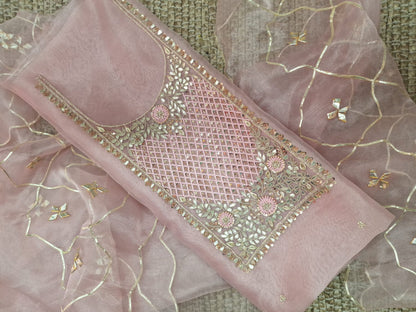 Baby Pink Organza Unstitched Suit Set