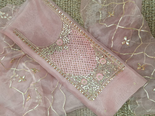 Baby Pink Organza Unstitched Suit Set