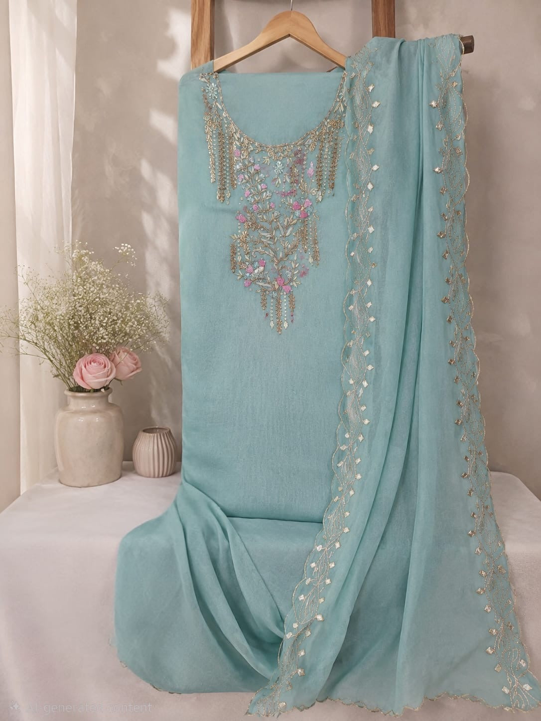 Crepe crush tissue new fabric jardoz work kurta with crepe crush gotta cut work dupatta
