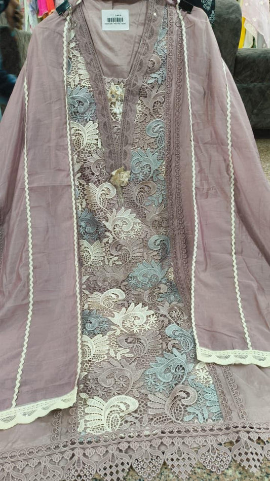 Unstitched Muslin fabric with crochet work