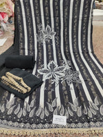 Black White Muslin unstitched suit set