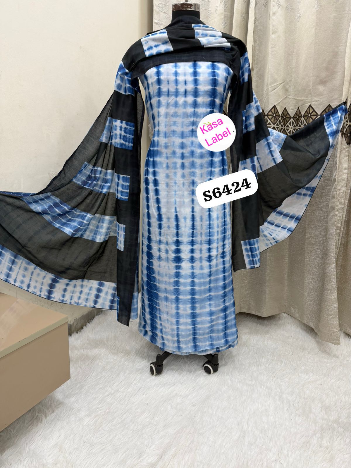 Blue White Tie-Dye Unstitched Suit