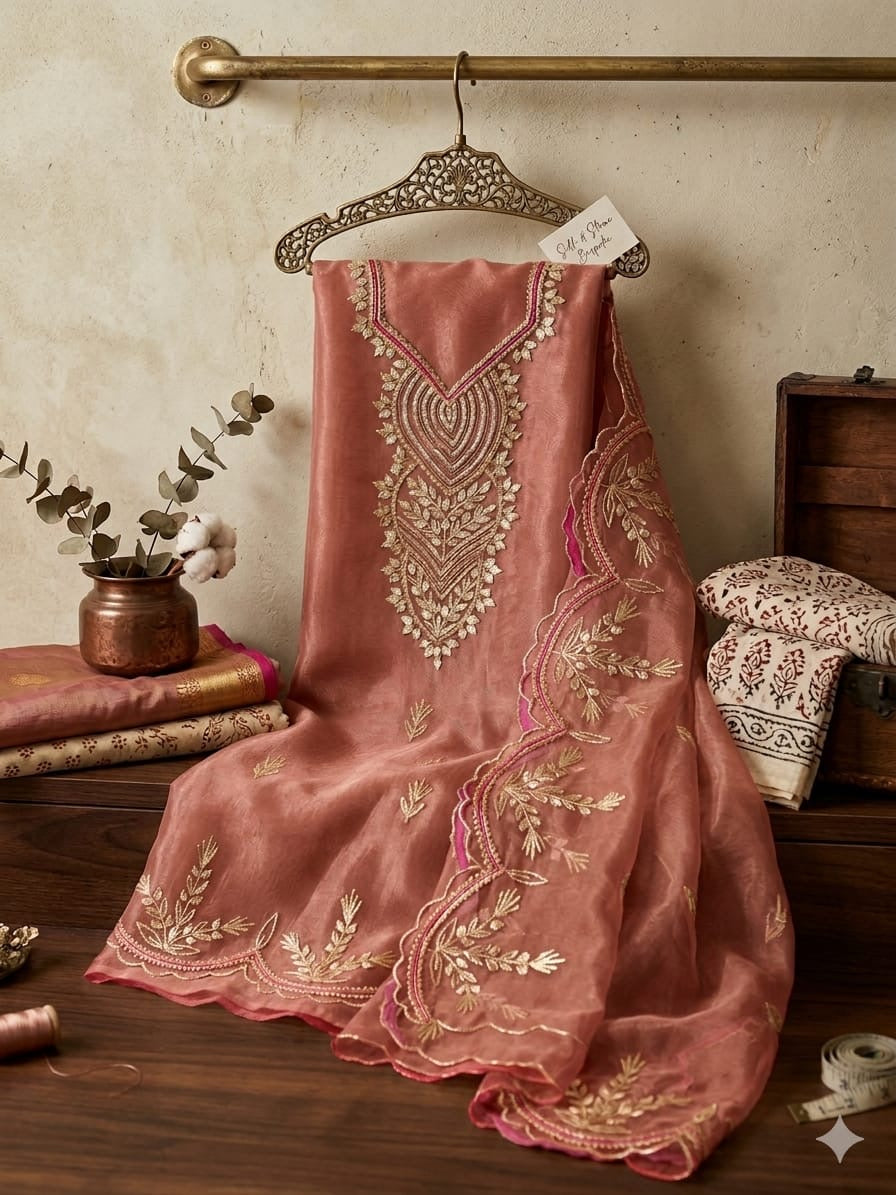 Organza heavy gotta work kurta with matching organza duppata set