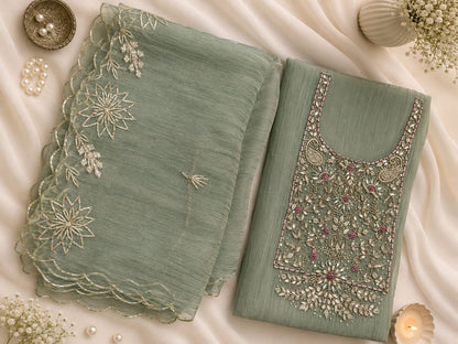 Sandwich banarasi crush tissue fabric heavy jardoz work kurti with gotta work dupatta