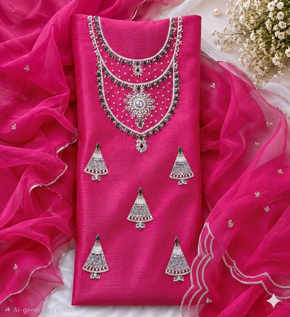 Organza heavy pearl and jewel work