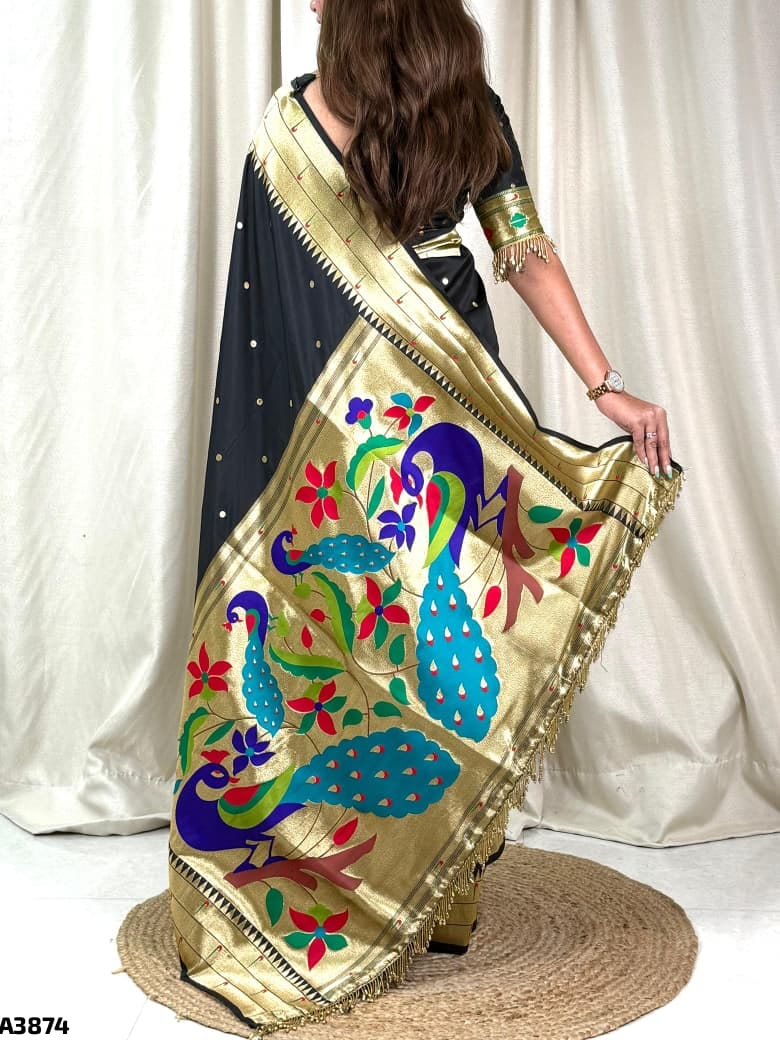 Black Paithani with latkan lace