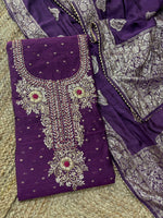 red Purple Modal Chanderi Unstitched Suit Set