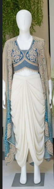 Pink Banglory Silk Embroidey Work Blouse With White Chinon Silk Dhoti
