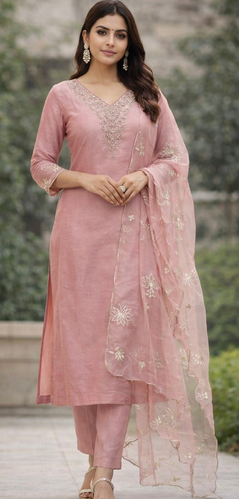 Pink Organza Gold Handwork