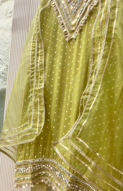 Olive Green Tissue Shimmer Embellished Unstitched 3-Piece Sui