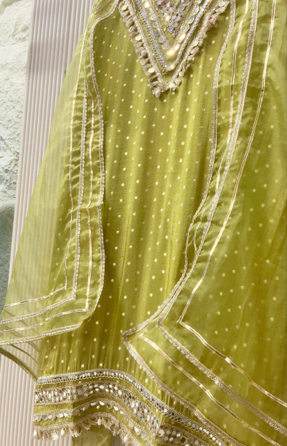 Olive Green Tissue Shimmer Embellished Unstitched 3-Piece Sui