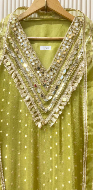 Olive Green Tissue Shimmer Embellished Unstitched 3-Piece Sui