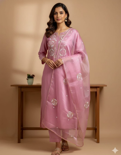 Soft pink organza suit