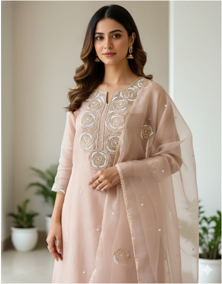 Beige golden organza