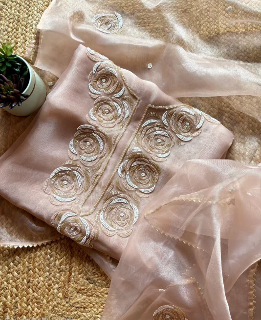 Beige golden organza