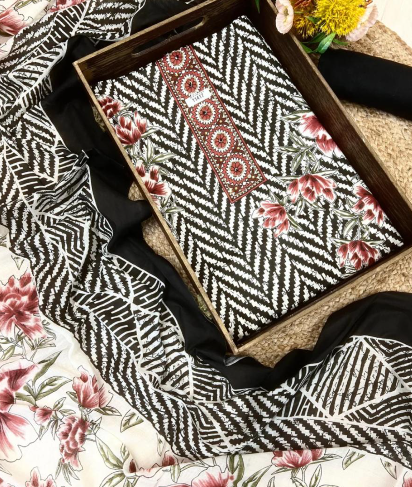 Black & White Printed Unstitched -Set Of 3