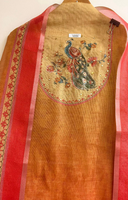 Mustard Red Linen Printed Unstitched 3-Piece Suit