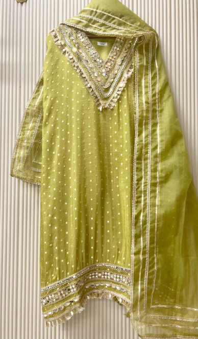 Olive Green Tissue Shimmer Embellished Unstitched 3-Piece Sui